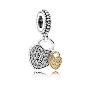 Gold love locks heart dangle pandora charm